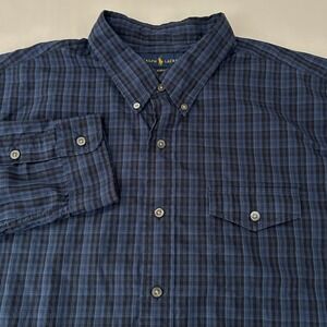 Ralph Lauren Men's‎ XXL Blue Plaid Slim Fit Long Sleeve Button-Down Shirt Pocket